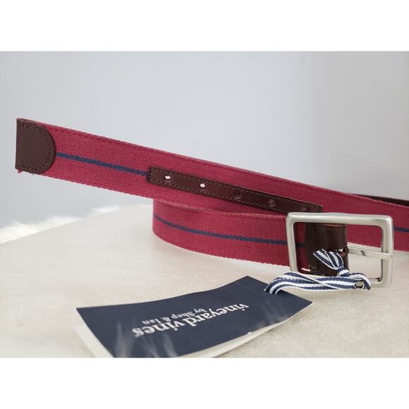 NEW Sz 32 Vineyard Vines Leather Canvas Webbing REVERSIBLE Belt Navy Blue Brown - Picture 2 of 7